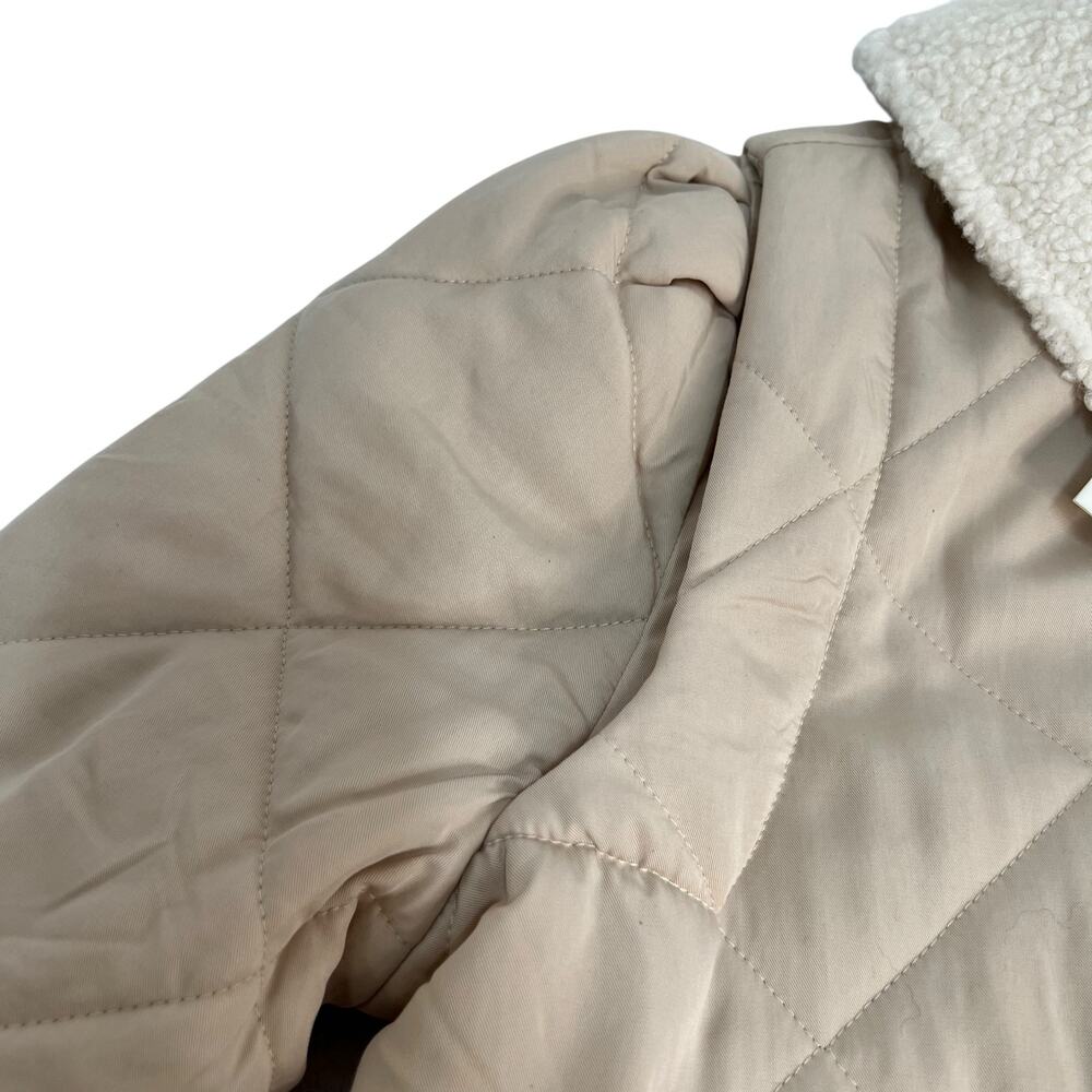 Blank NYC Size XL Faux Fur Trim Snap Front Quilted Puffer Jacket Cream Cozy NWT - Picture 4 of 16